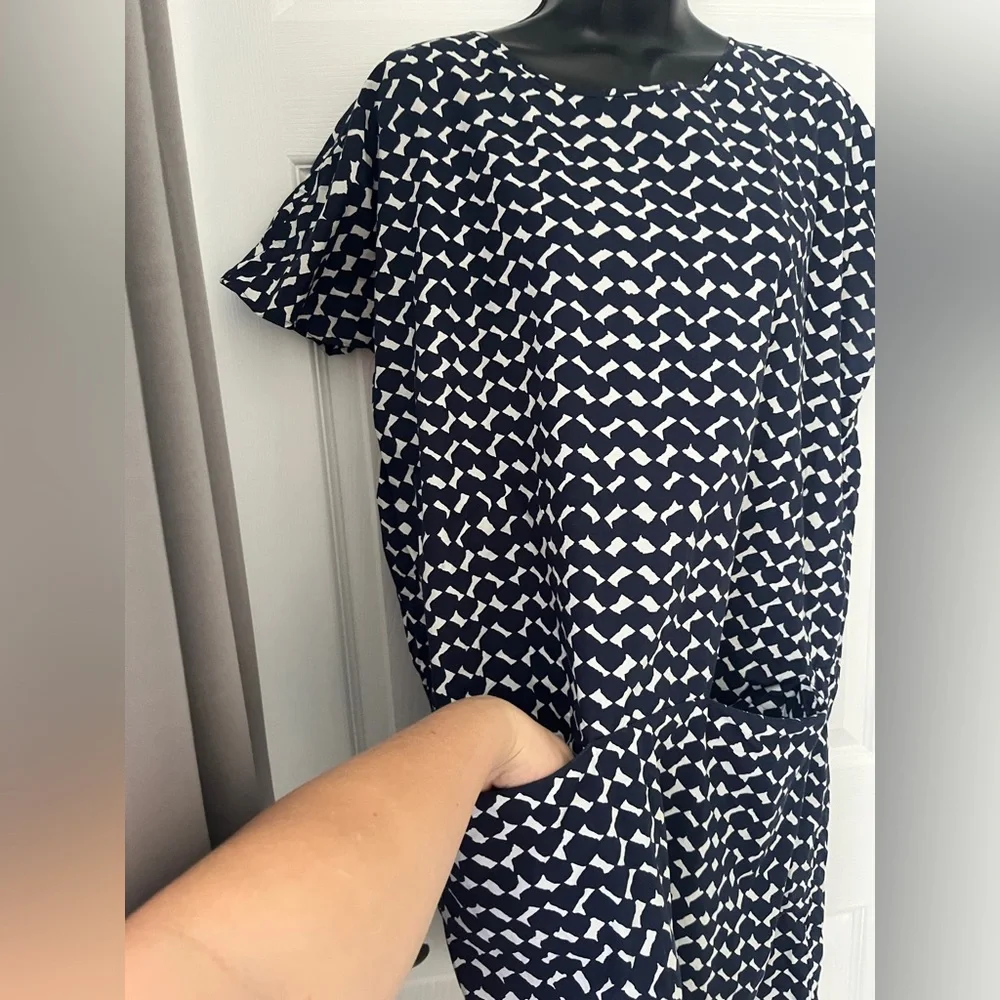 COS A-line Dress Lagenlook Geometric Print front pockets 100% Cotton sz XS - Picture 2 of 12